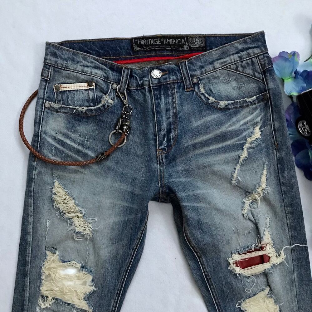 Heritage by America NWOT Distressed Skinny Jeans Men 32 x 33 - Picture 4 of 13